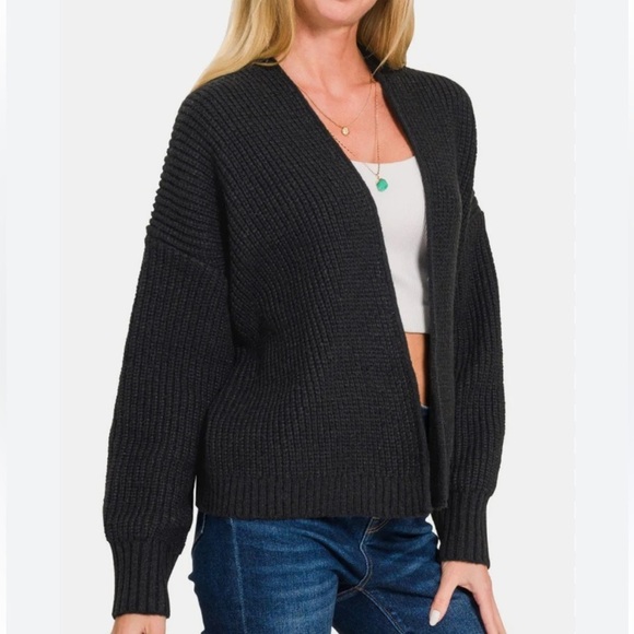 Zenana Signature Sweaters - Zenana Open Front Drop Shoulder Sweater Cardigan